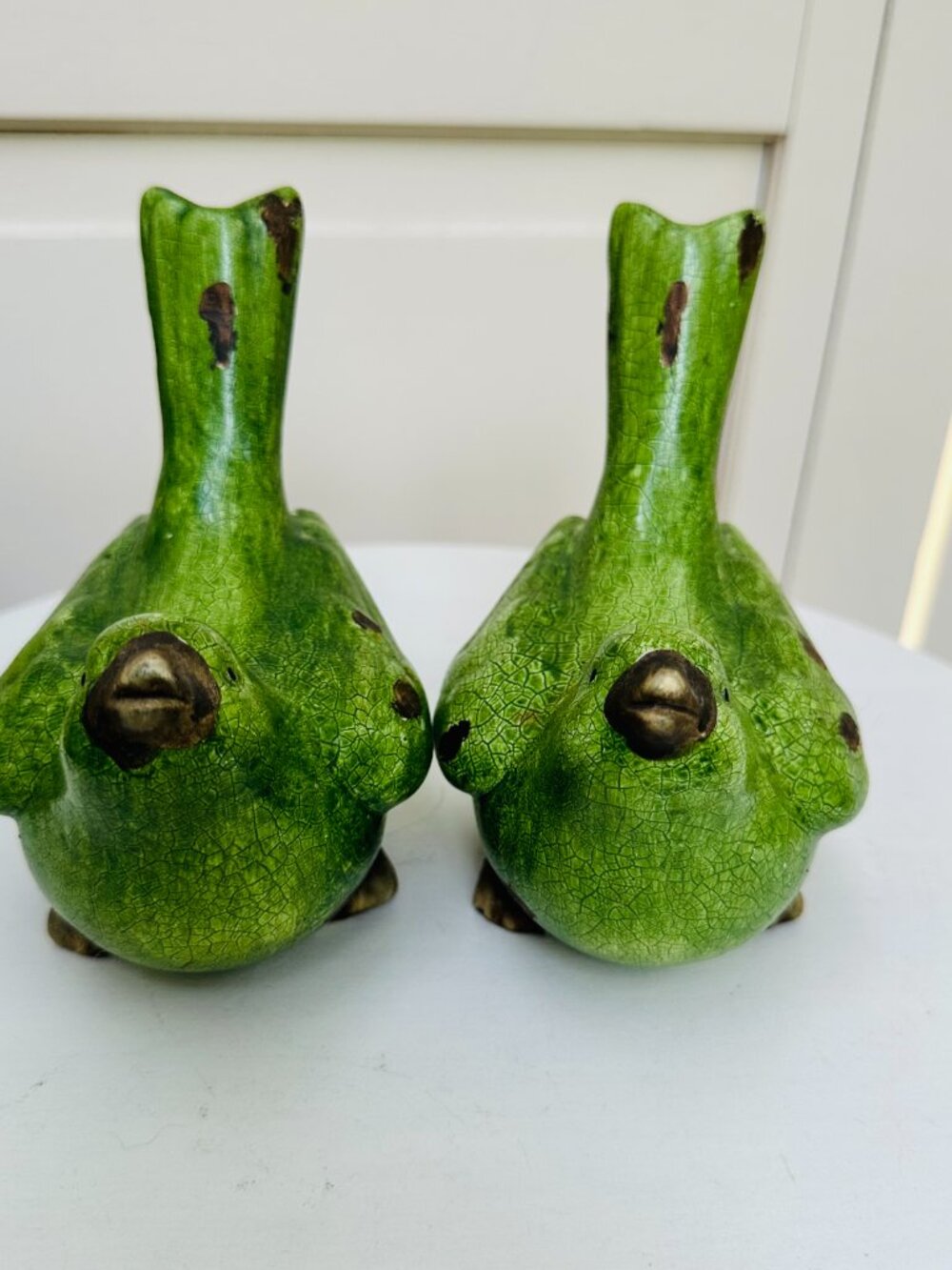 Pier 1 Green Crackle Glaze Bird Figurines Set Cottagecore Farmhouse Decor - Picture 6 of 14